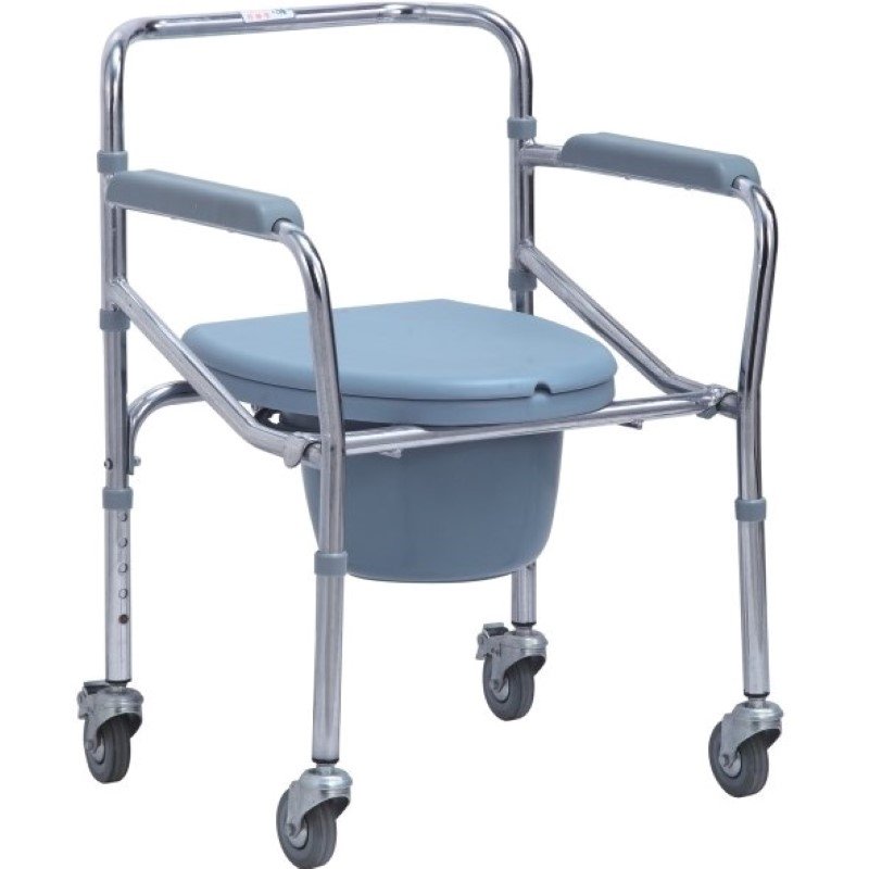 Fixed grey plastic armrest Commode Wheelchair Chromed By Mobi Access